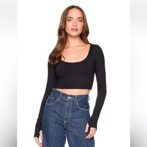 Susana Monaco Deep BLUE Long Sleeve Crop Top